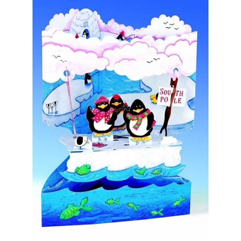 Felicitare de iarna 3d swing cards - pinguini