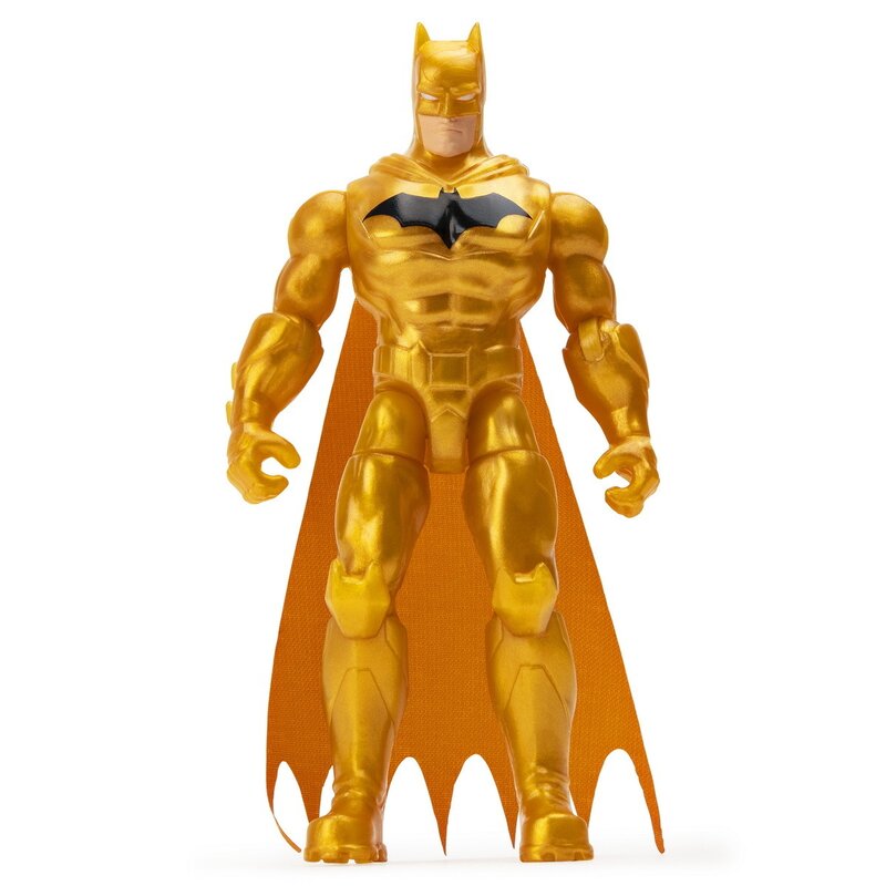 Spin master - figurina supererou batman , dc universe , 10 cm, cu costum auriu, 3 accesorii surpriza, galben