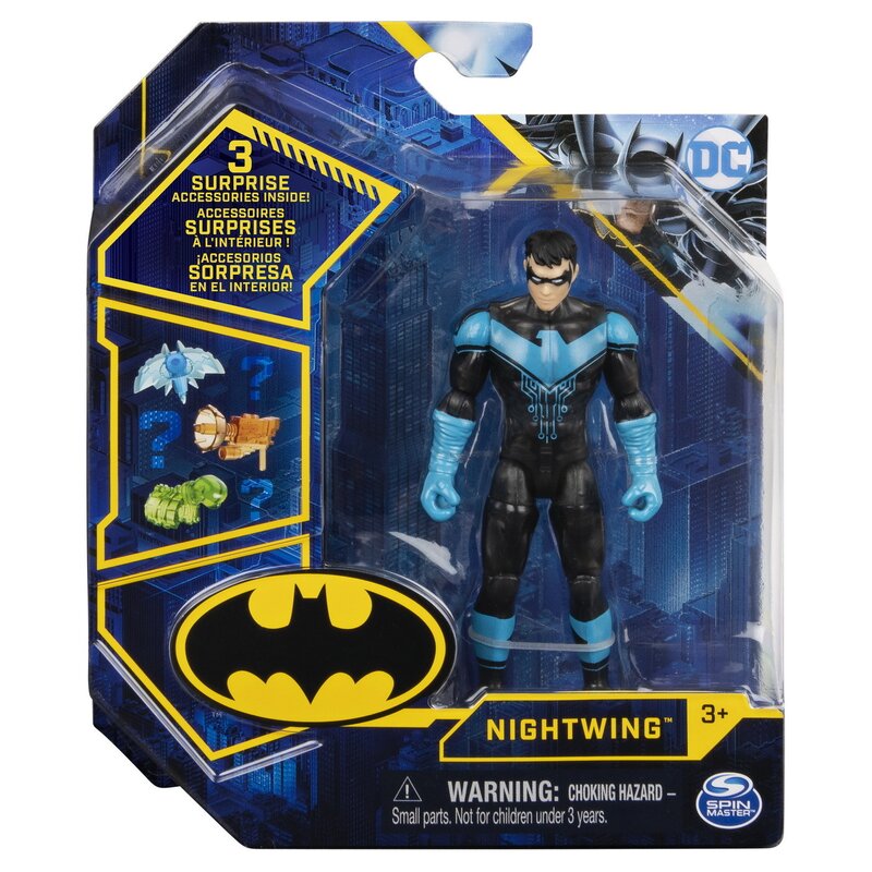 Spin master - figurina nightwing cu costum tech si articulata 10cm cu 3 accesorii surpriza