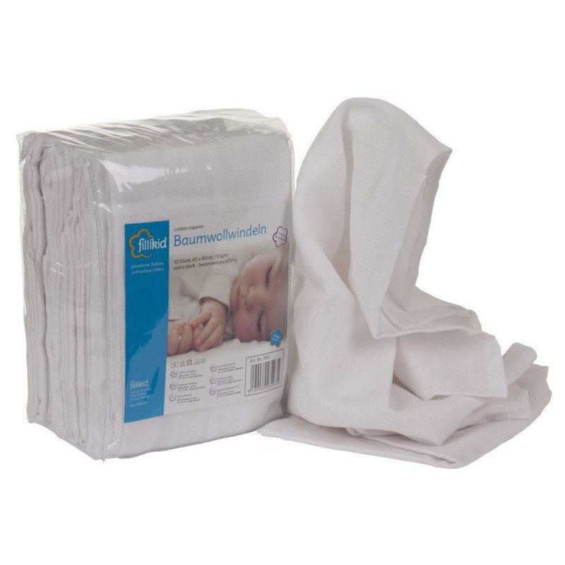 Fillikid - scutece albe din bumbac 80x80 cm, 10/set