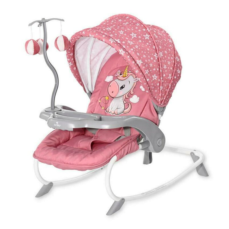 Lorelli - fotoliu balansoar dream time pliabil, cu leganare, cu bara detasabila velvet, 70x43 cm, roz