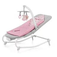 Fotoliu balansoar, Kinderkraft, Felio 2, Cu arcada cu jucarii, Reglare spatar in 3 pozitii, Pernuta moale invelita in tesatura de bambus, Pliabil, 0-6 luni, Peony Rose