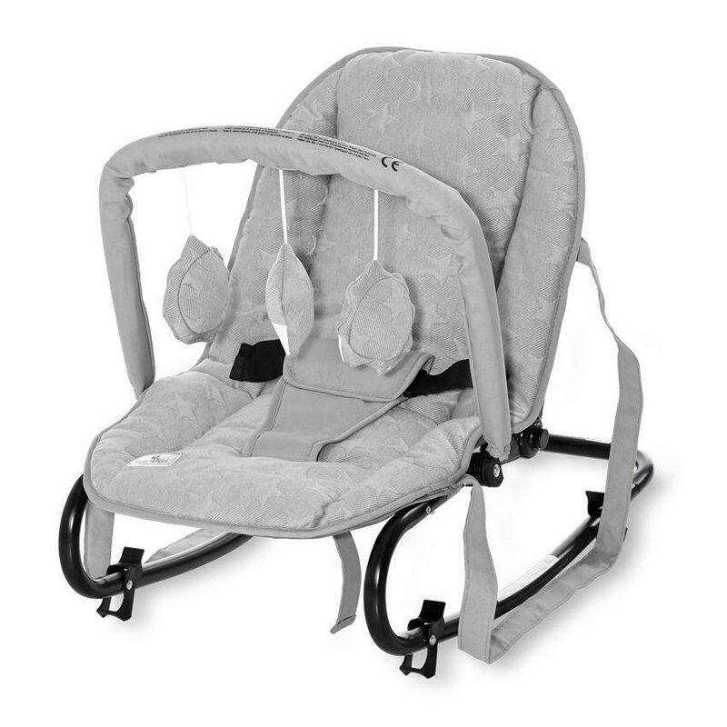 Lorelli - fotoliu balansoar rock star luxe pliabil, cu leganare, cu bara detasabila cool stars, 68x39 cm, gri
