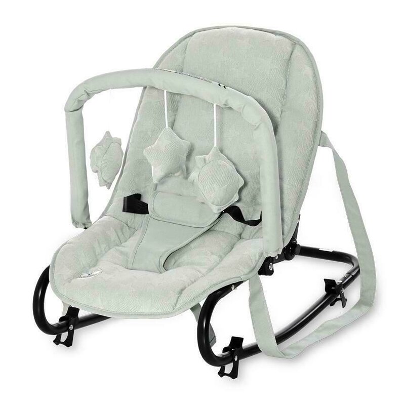Fotoliu Balansoar Pentru Alaptat 14 Lorelli - Fotoliu Balansoar Rock Star Luxe Pliabil, Cu leganare, Cu bara detasabila Frosty Stars, 68x39 cm, Verde