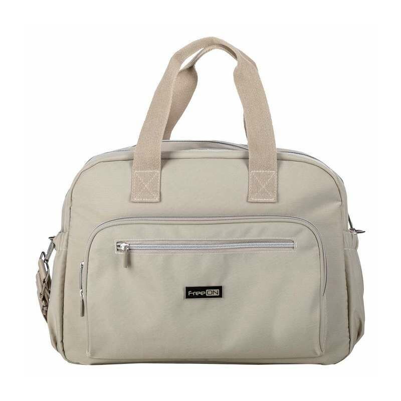 Geanta pentru scutece, FreeON, Style, Impermbeabila, Cu multiple buzunare, Dimensiune compacta, 39x32x18 cm, Grey/beige