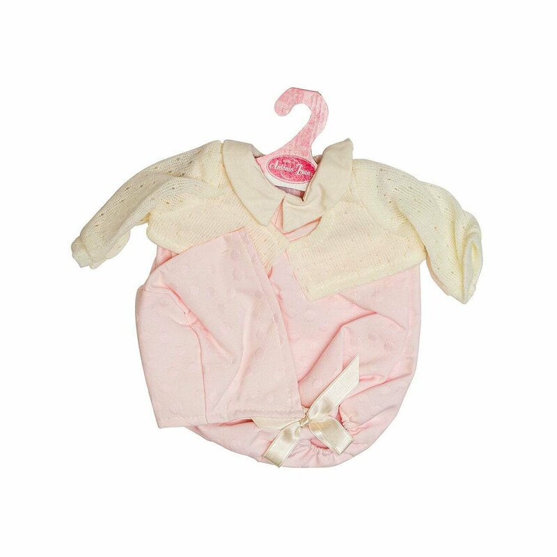 Antonio juan - hainute pentru papusi de 42 cm, body roz, cardigan alb si caciulita roz,