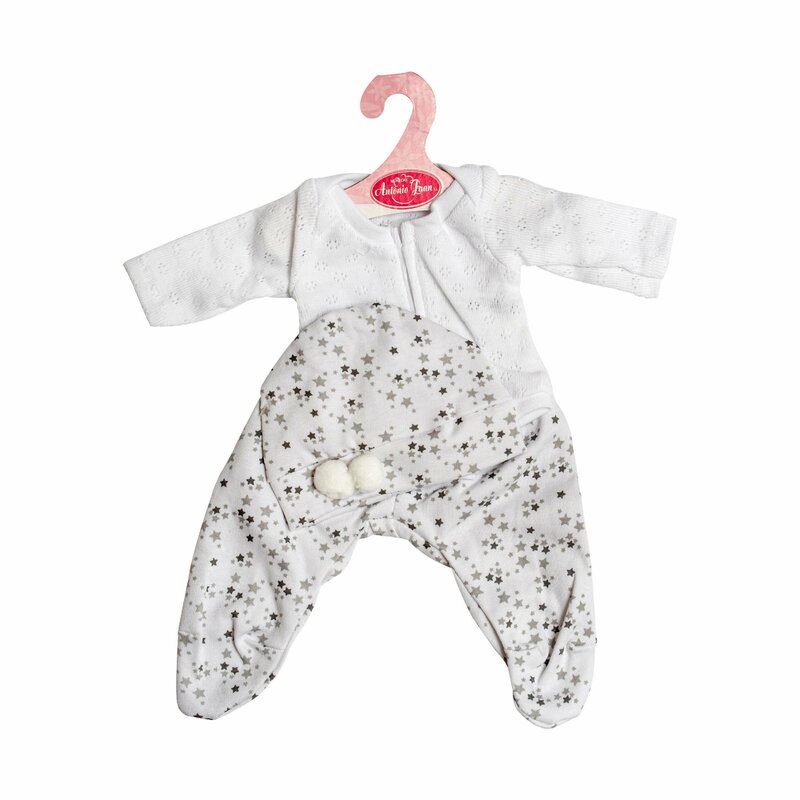 Antonio juan - hainute pentru papusi de buc 33 cm, body alb, pantalonasi si caciulita cu stele gri @