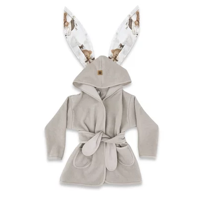 Halat de baie, MimiNu, Cu urechi, 2 - 5 ani, Moale, Cu buzunare, Cu cordon, Din bumbac si thermo fleece, Materiale certificate Oeko Tex Standard 100, Tedy bear dreams beige