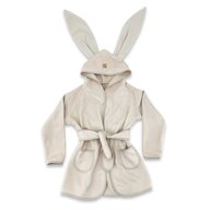 Halat de baie, Qmini, Cu urechi, S, 6 - 24 luni, Moale, Cu buzunare, Cu cordon, Din tricot termo-terry din bambus, Materiale certificate Oeko Tex Standard 100, Beige