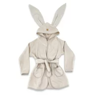 Halat de baie, Qmini, Cu urechi, S, 6 - 24 luni, Moale, Cu buzunare, Cu cordon, Din tricot termo-terry din bambus, Materiale certificate Oeko Tex Standard 100, Beige