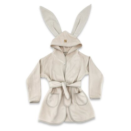 Halat de baie, Qmini, Cu urechi, S, 6 - 24 luni, Moale, Cu buzunare, Cu cordon, Din tricot termo-terry din bambus, Materiale certificate Oeko Tex Standard 100, Beige