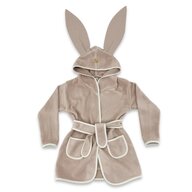 Halat de baie, Qmini, Cu urechi, S, 6 - 24 luni Moale, Cu buzunare, Cu cordon, Din tricot termo-terry din bambus, Materiale certificate Oeko Tex Standard 100, Mocha