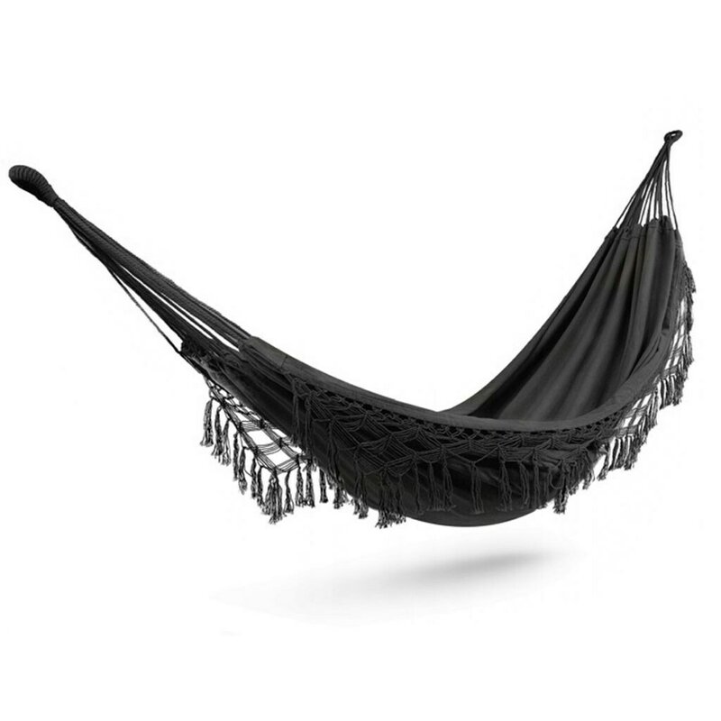 Hamac dublu pentru gradina sau curte cu franjuri, Baby Mix, XXL Boho, 200 x 150 cm, Black