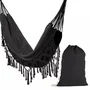 Hamac dublu pentru gradina sau curte cu franjuri, Baby Mix, XXL Boho, 200 x 150 cm, Black - 2