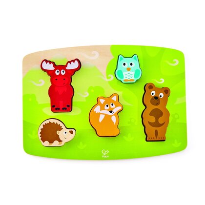 Hape - Puzzle din lemn Animalele din padure , Puzzle Copii,  Tactil, piese 5