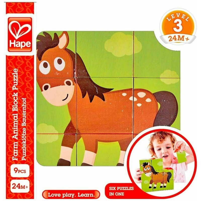 Hape - puzzle din lemn ferma animalelor , puzzle copii, piese 9