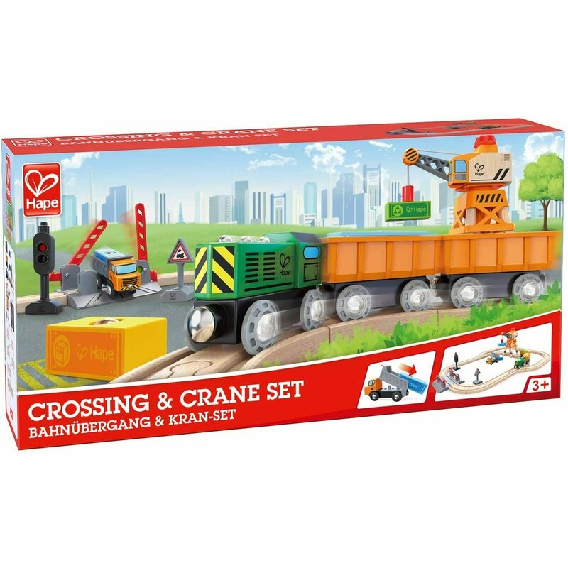 Hape - tren din lemn de marfa, cu macara