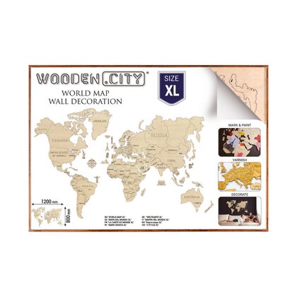 Wooden City - Puzzle 3D Harta lumii , Puzzle Copii , XL, De perete, piese 46