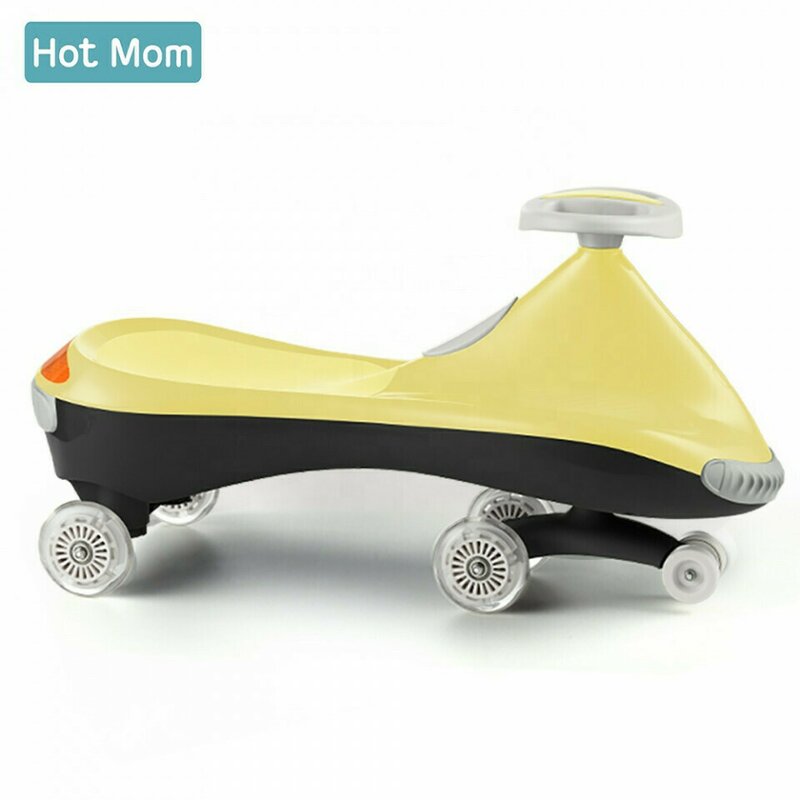 Hot mom - wiggle - masinuta pentru copii, cu lumini, silentioasa, fara baterii, motor sau pedale, confortabila si sigura, galbena
