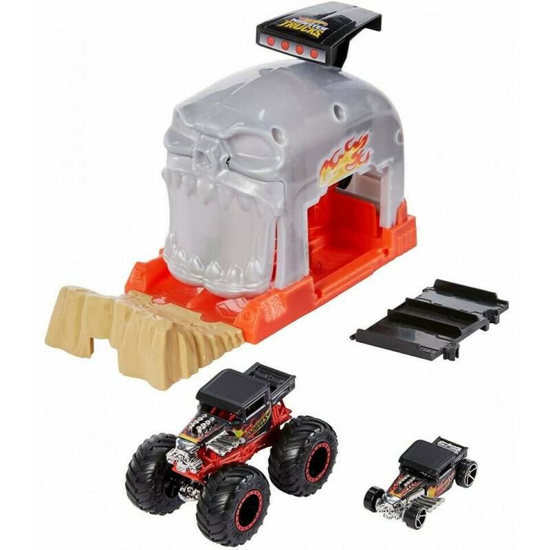 Mattel - set de joaca lansator monter truck , hot wheels , craniul cu doua masinute