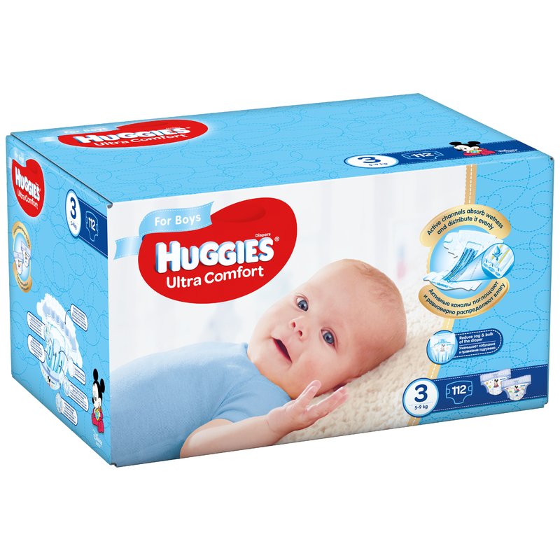 Huggies - uc box (3) boy 112 buc, 5-9 kg