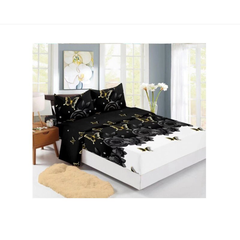 Somnart - Husa de pat Finet + 2 fete de perna, pentru saltea de 160x200 cm, trandafir negru
