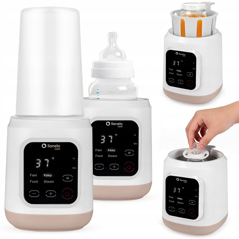 Incalzitor biberoane, Lionelo, ThermUp 3.0, 6 in 1, Incalzire, Decongelare, Sterilizare, Mentinerea temperaturii, 400 W, 35-100°C, Panou de comanda tactil, Fara BPA, Oprire automata, Placa de incalzire din teflon, Alb