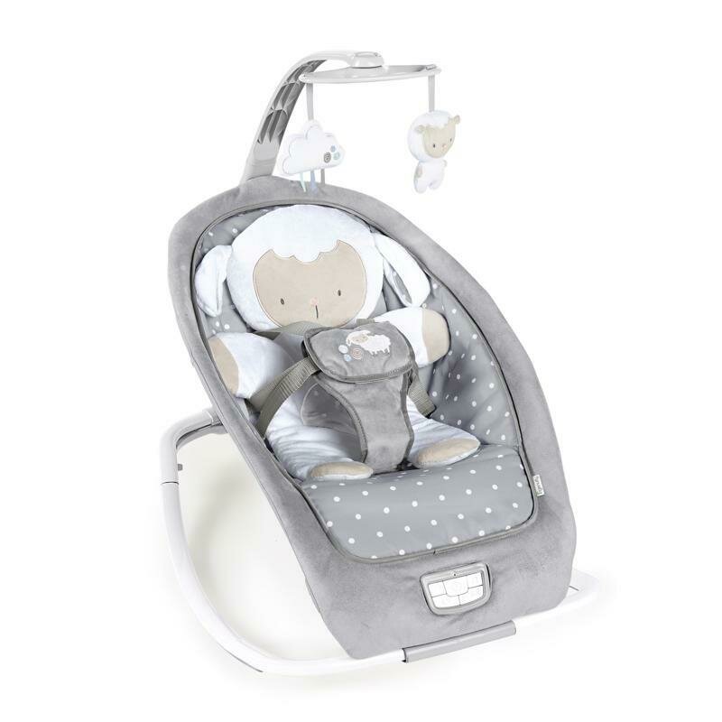 Sezlong balansoar, Ingenuity, Cuddle Lamb, 2 in 1, Cu inclinare spatar in 3 pozitii, Cu melodii si sunete ale naturii, 0-30 luni, Grey