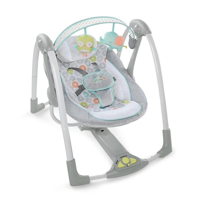 Ingenuity - leagan swing 'n go portable swing hugs & hoots pliabil, portabil, cu muzica, 77x53 cm