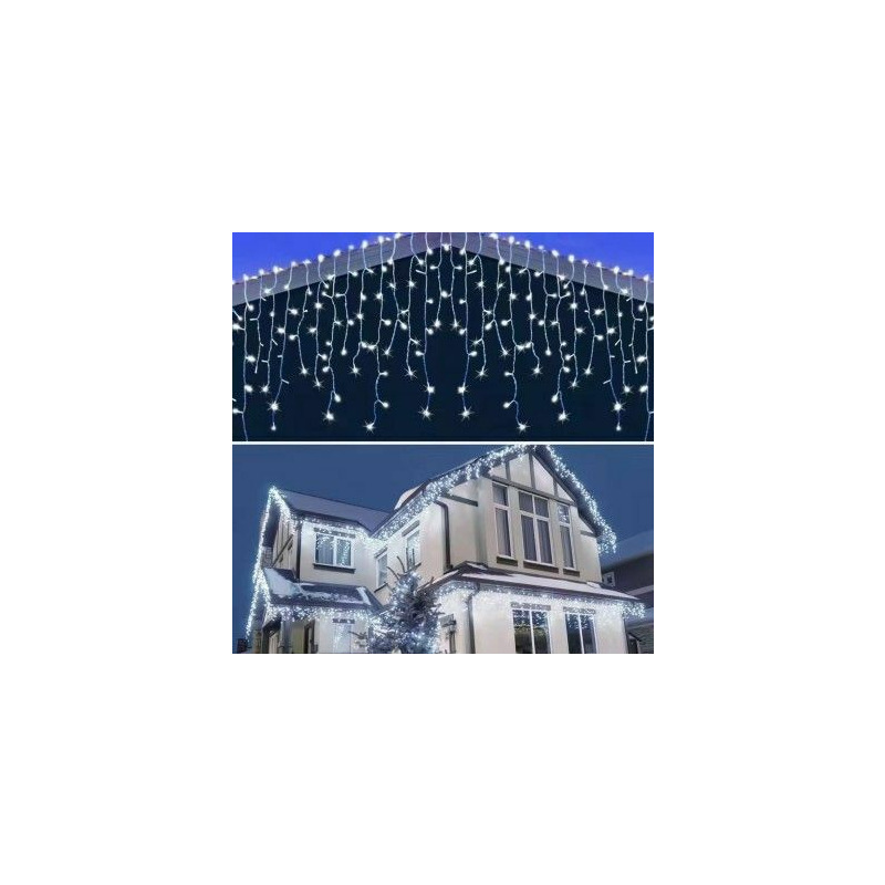 Instalatie de craciun, tip turturi cu lumina led alba, franjuri, 200 leduri, 8m, 6033w