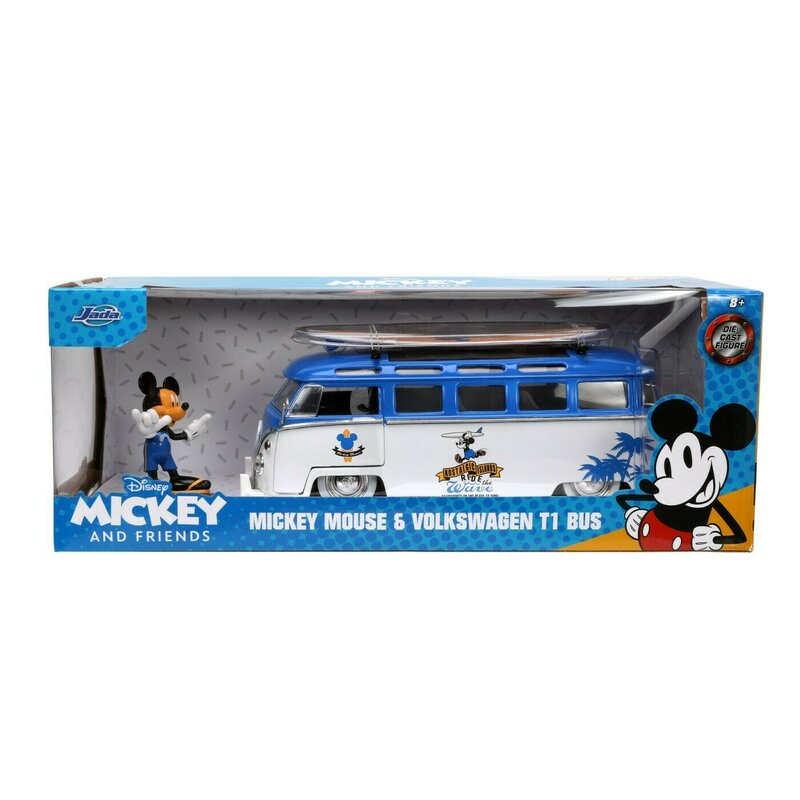 Simba - jada masina din metal volkswagen t1 bus scara 1 la 24 si figurina mickey mouse