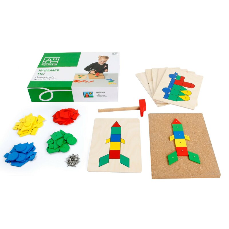 Toys for life - joc educativ de constructii cu ciocan si cuie forme geometrice