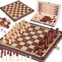 Joc educativ multifunctional, Jokomisiada, Sah, dame si table, Perfect pentru incpatori, dar si avansati, Din lemn, Contine 65 piese, 3 ani+ - 1