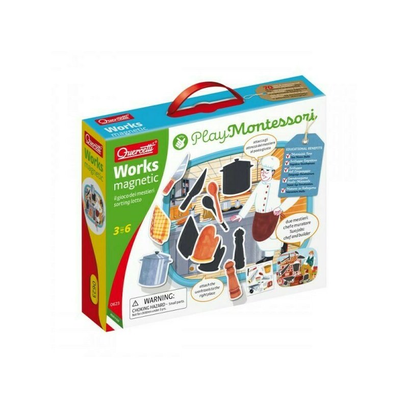 Quercetti - Joc educativ pentru copii Play Montessori Works Magnetic - Tablita cu 2 fete meserii magnetice