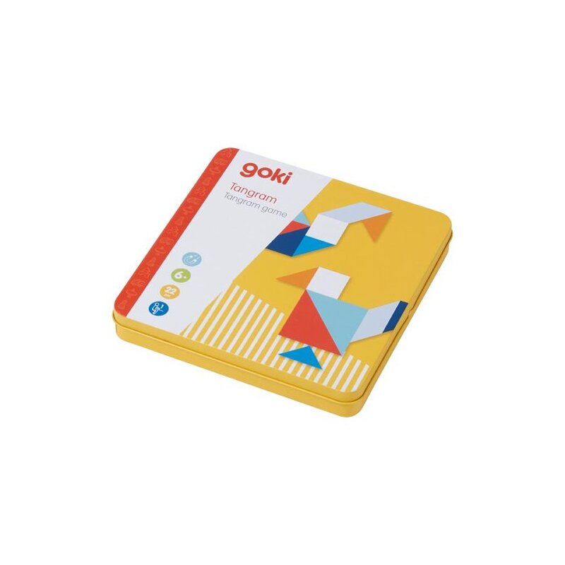 Goki - joc educativ tangram cu piese magnetice in cutie metalica