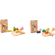 Joueco - Pachet 2 seturi de fructe si legume feliate, Din lemn, 12 luni+, 14 piese/set, Multicolor