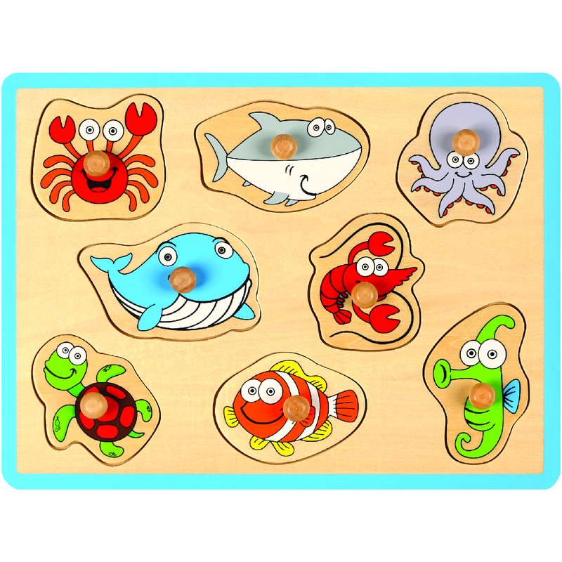 Joueco - puzzle din lemn animale acvatice, 8 piese