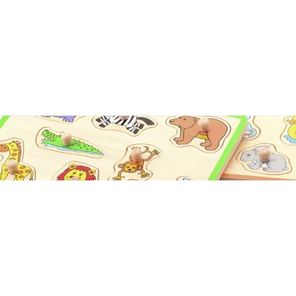 Joueco - Puzzle din lemn 30 x 27 cm, 18 luni+, 8 piese, Animale salbatice