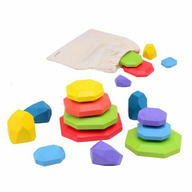 Joueco - Set 13 pietre curcubeu pentru stivuit, Din lemn certificat FSC,26 x 21 x 5 cm, 3 ani+, Conform cu standardul de siguranta EN71, Multicolor