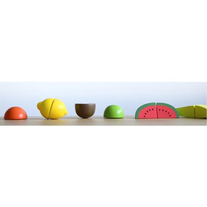 Joueco - Set fructe feliate cu inchidere arici velcro, Din lemn lemn certificat FSC, 12 luni+, 14 piese, Multicolor