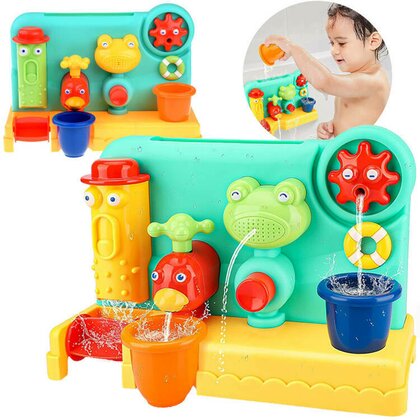 Jucarie de baie, Jokomisiada, Panou cu ventuze, Cu orificiu pentru a turna apa, Actioneaza ca un robinet/stropitoare, Dezvolta coordonarea ochi-mana, 17,5 x 25 x 9,5 cm, 12 luni+, Multicolor