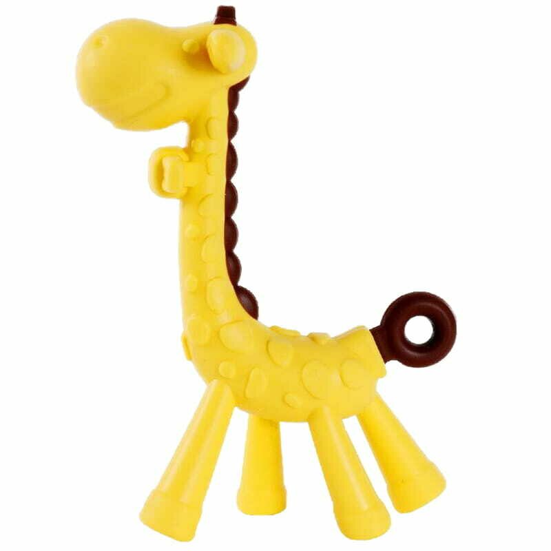 Jucarie de dentitie, Bocioland, Amelioareaza gingiile dureroase, Design ergonomic, Fara BPA, 0 luni+, Giraffe Yellow/Brown