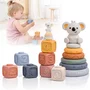 Jucarie de stivuit, Primabobo, Cu blocuri senzoriale din cauciuc, figurina Koala, discuri, Texturi diverse, 13 piese, 6 luni+, Multicolor - 2