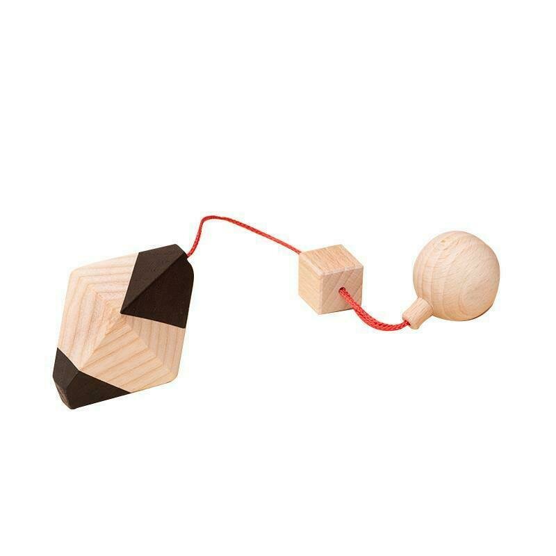 Mobbli - jucarie din lemn corp geometric octaedru, natur-negru, pentru carusel / centru de activitati,