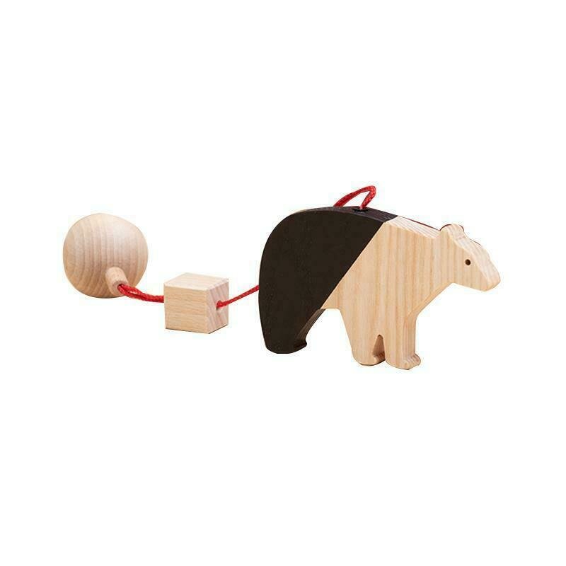 Mobbli - jucarie din lemn urs polar, natur-negru, pentru carusel / centru de activitati,