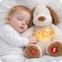 Jucarie din plus senzoriala, Primabobo, Catelus, 36 cm, Cu lumini ce simuleaza respiratia, Senzor pentru plans, Inregistrare vocala, Temporizator, 6 luni+, Bej - 3