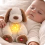 Jucarie din plus senzoriala, Primabobo, Catelus, 36 cm, Cu lumini ce simuleaza respiratia, Senzor pentru plans, Inregistrare vocala, Temporizator, 6 luni+, Bej - 8