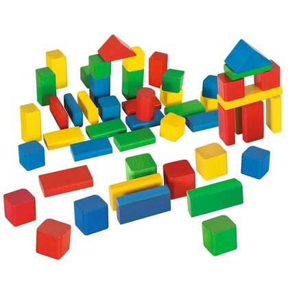 Eichhorn - Set de constructie Cuburi Coloured Wooden Blocks,  In galetusa ,  50 piese