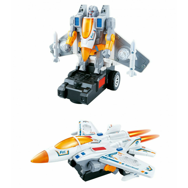 Jucarie interactiva 2 in 1, robot care se transforma in avion de vanatoare, robot aircraft deformation toy, proiector lumini, sunete, rotatie 360