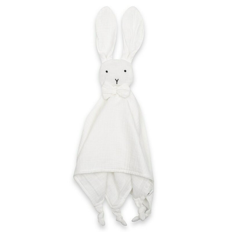 Jucarie interactiva, New Baby, Rabbit, Din muselina, Bumbac, 30x30 cm, 0 luni+, White